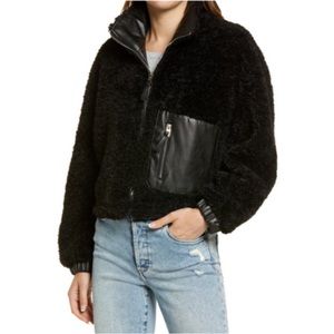 NWT BlankNYC Cropped Sherpa Jacket with Faux Leather Pocked and Trim. Size XS